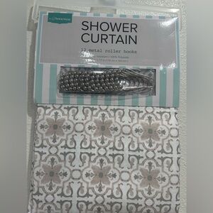 Homewear Jacquard Fabric Shower Curtain with 12 Hooks 70 x 72 in NEW
